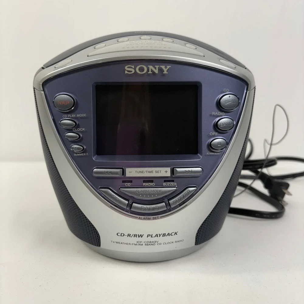 Sony Dream Machine ICF-CD843V CD Clock Radio TV Weather FM AM Blue Silver TESTED